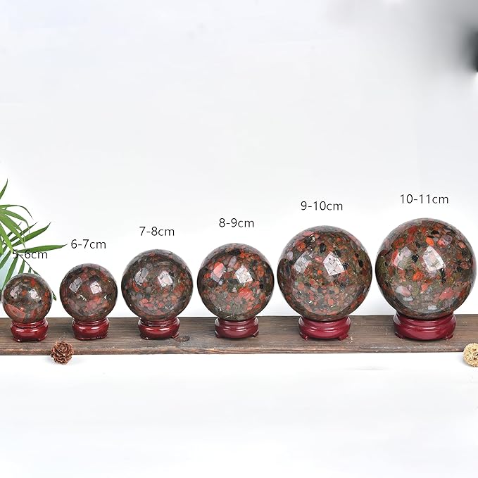 JIC Gem Natural Brazilian Red Agate Crystal Ball with Wood Stand Gemstone Sphere Healing Energy Mineral Gemstone Balls for Reiki Chakra Decoration Fengshui (60-70mm)