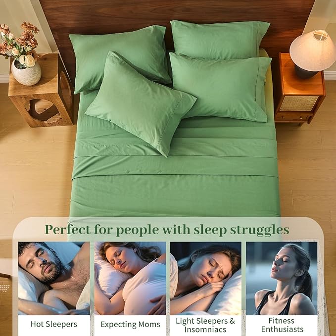 MEISHANG 100% French Pure Linen Sheets Queen Size - Bed Sheets 4 Piece Sets, Soft Durable Flax Linen, Anti-Tear Breathable Oeko-Tex Certified with 16" Deep Pocket (Sage Green)