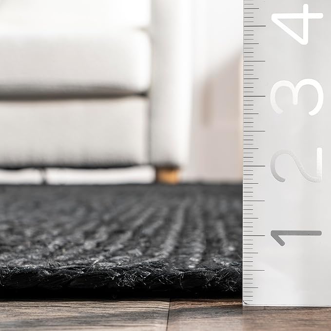 nuLOOM 10x14 Rigo Jute Hand Woven Area Rug, Black, Solid Farmhouse Design, Natural Fiber, For Bedroom, Living Room, Dining Room, Hallway, Office, Kitchen, Entryway