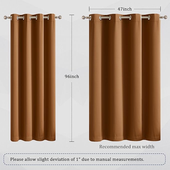 DUALIFE Caramel Brown Blackout Curtains for Bedroom - 96 Inch Long Curtains Floor to Ceiling Thermal Insulated Privacy Assured Drapes 2 Panels Set, Dark Oak Vintage Decor 52 Inch Wide Grommet Top