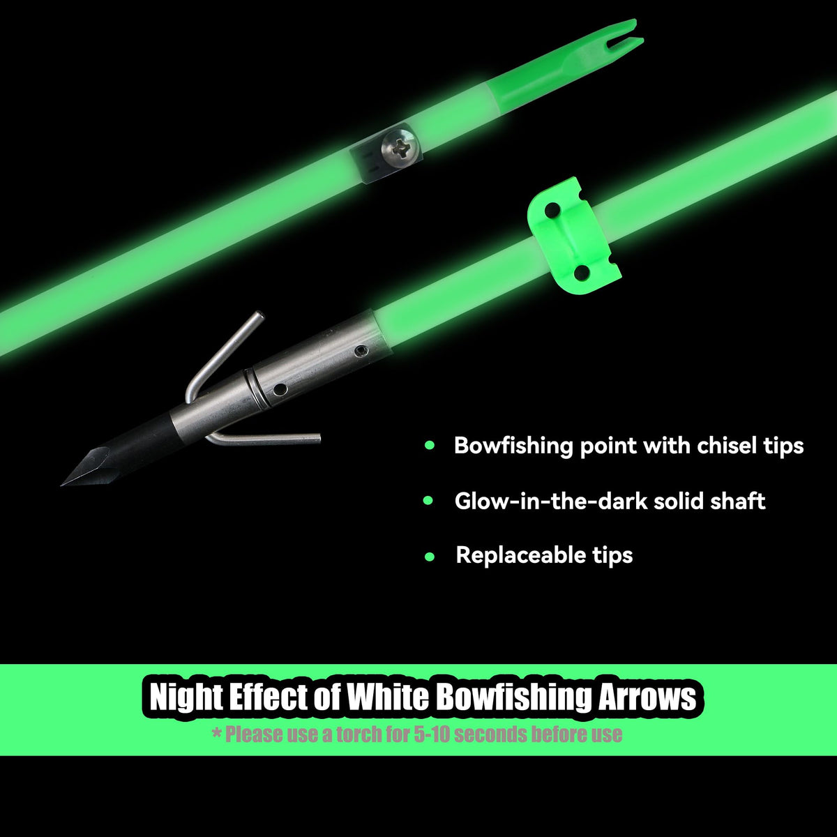 TIGER ARCHERY 34inch Bowfishing Arrows Solid Fiberglass Shaft with Broadhead for Compound Bow and Recurve Bow Fishing Arrow Archery and Hunting (Pack of 6) (White)