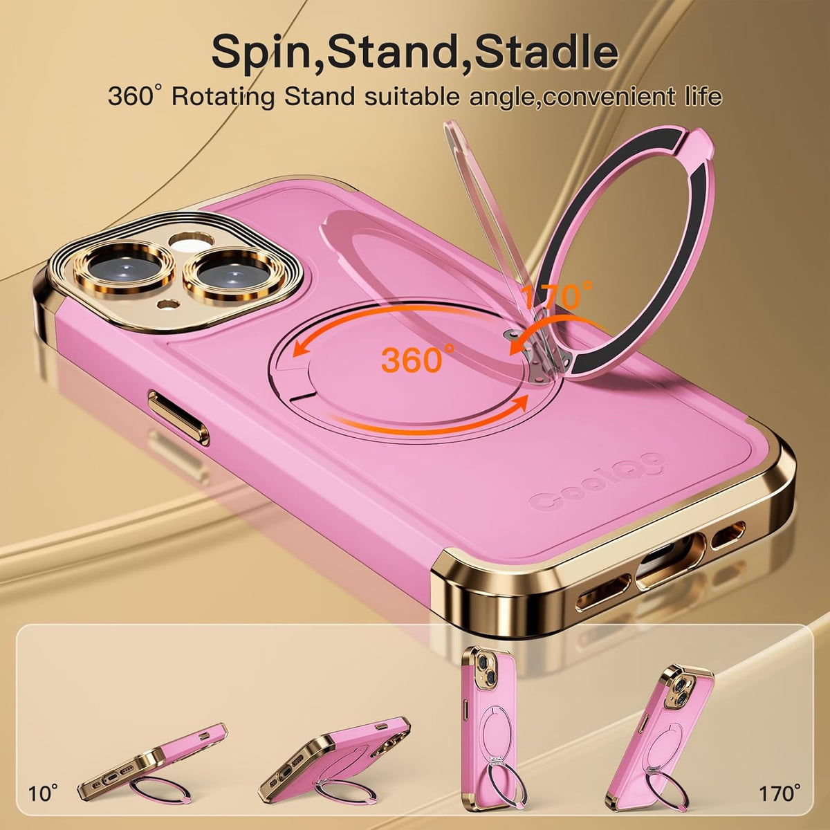 COOLQO 13 6.1'' 360 for iPhone Case Upgraded Spin Magnetic Stand [Compatible with Magsafe][Military Protection] Plating