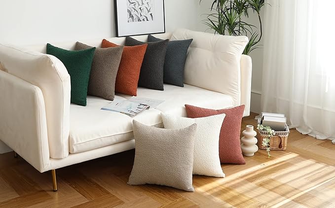 Jeneoo Burgundy Red Decorative Square Thick Throw Pillow Covers Fine Textured Boucle Couch Cushion Cases for Home Livingroom Sofa Decor, Set of 2, 20 x 20 Inch