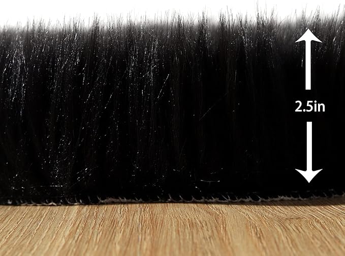 Fluffy Faux Fur Rug Black Sheepskin Area Rug,4x6 Ft Ultra Soft Shaggy Plush Rug for Bedroom Bedside Living Room Nursery Kids Room