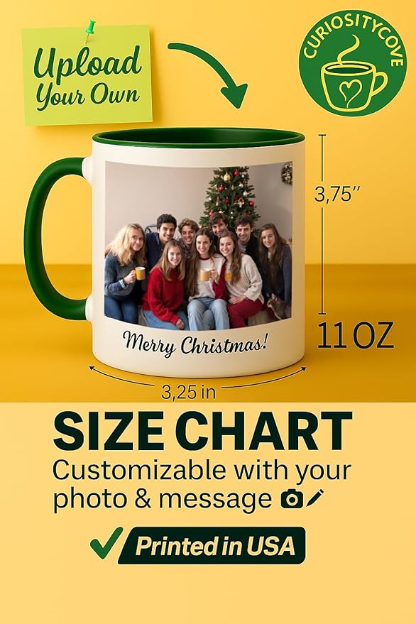 Personalized Coffee Mug | Custom Photo, Text, or Logo Cup (11oz, Forest Green Rim, Inner, and Handle) |Dishwasher & Microwave Safe |Unique Gift for Men & Women –Taza Personalizada