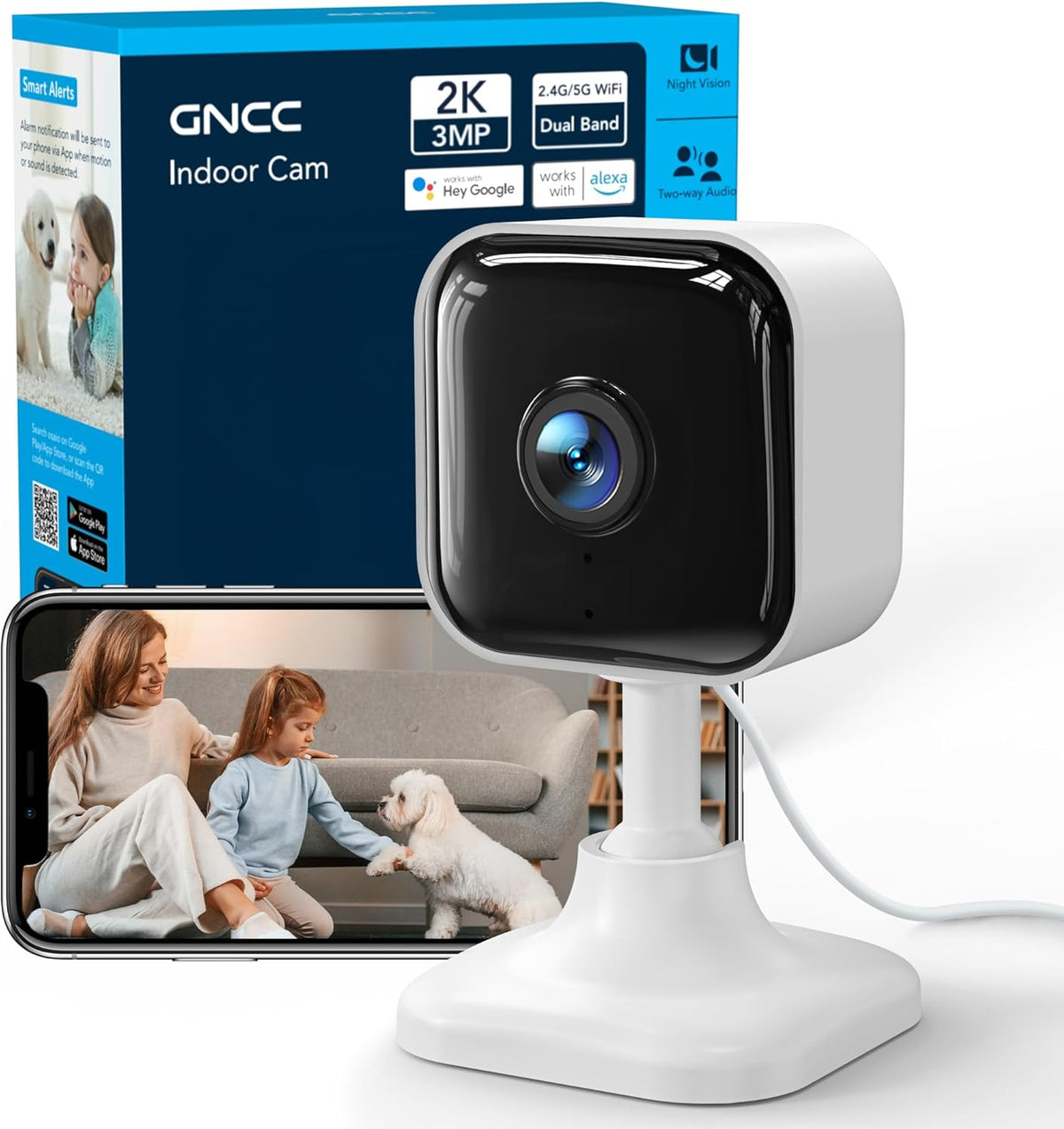 GNCC 2K GC4 Indoor Security Camera for Home, Pet Camera with Dual-Band WiFi, Mini Dog Cam with Phone App, Motion