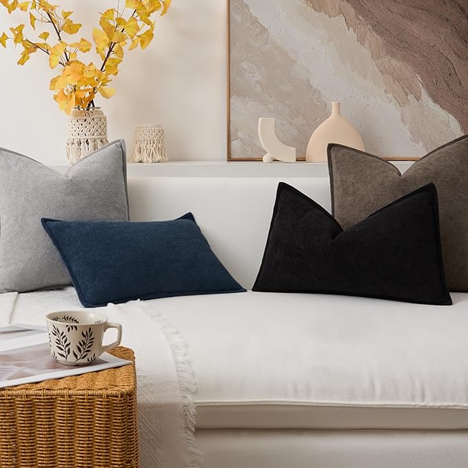 Kevin Textile Waterproof Decorative Pillow Covers Navy Blue 16x16 Inch Pack of 2 Soft Boucle Textured Throw Pillowcases Elegant Accent Pillows for Couch Sofa Chair Bed Home Decor Indoor Outdoor