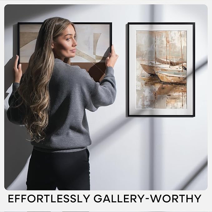 Homeforia 16x16 Picture Frame Black, High End Metal 16x16 Square Poster Frame Matted to 12x12 Print, 16 x 16 Black Frames with Mat 12 x 12 Photo, 16by16 Thin Frames, Tempered Glass, Wall Kit, Set of 4