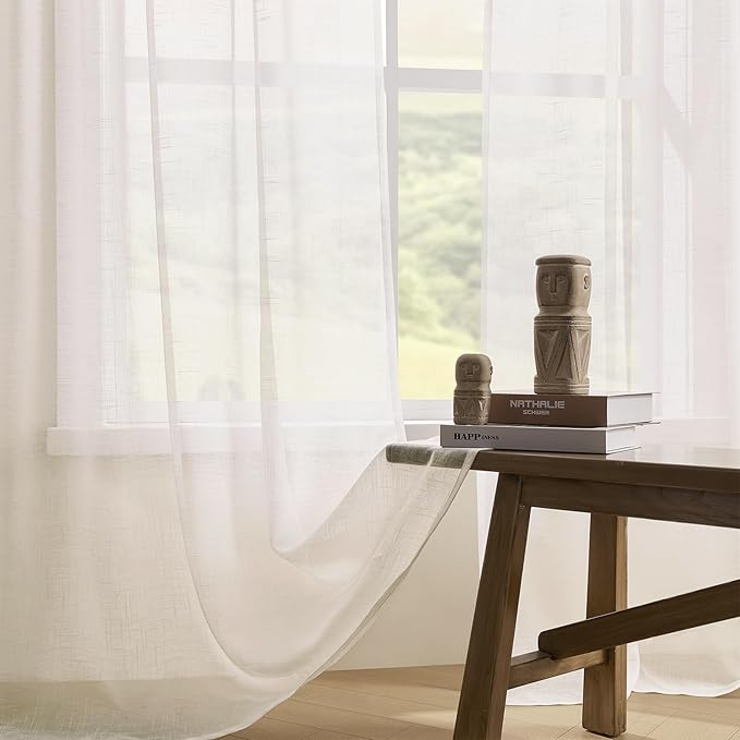 Joydeco Sheer Curtains 84 Inches Long, Cream Curtains for Living Room 2 Panels Set, Ivory Curtains Window Privacy Assured with Light Filtering(W52 x L84 Inch,Ivory)