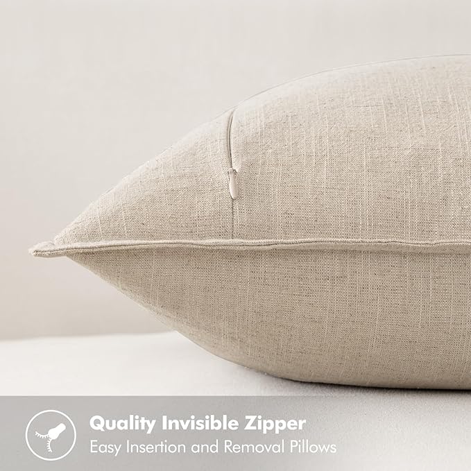 MIULEE Decorative Linen Euro Sham Pillow Covers 24x24 Natural Beige Boho Farmhouse Neutral Christmas Couch Throw Pillows for Bed Pack of 2 Accent Modern Pillowcase Sofa Livingroom Home Decor