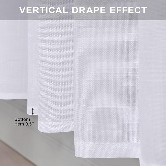 Pitalk White Linen Curtains 90 Inch Length for Living Room 2 Panels Set Back Tab Loop Rod Pocket Semi Sheer Lightweight White Cotton Curtains for Bedroom Family Sitting Room 38 x 90 Inches Long