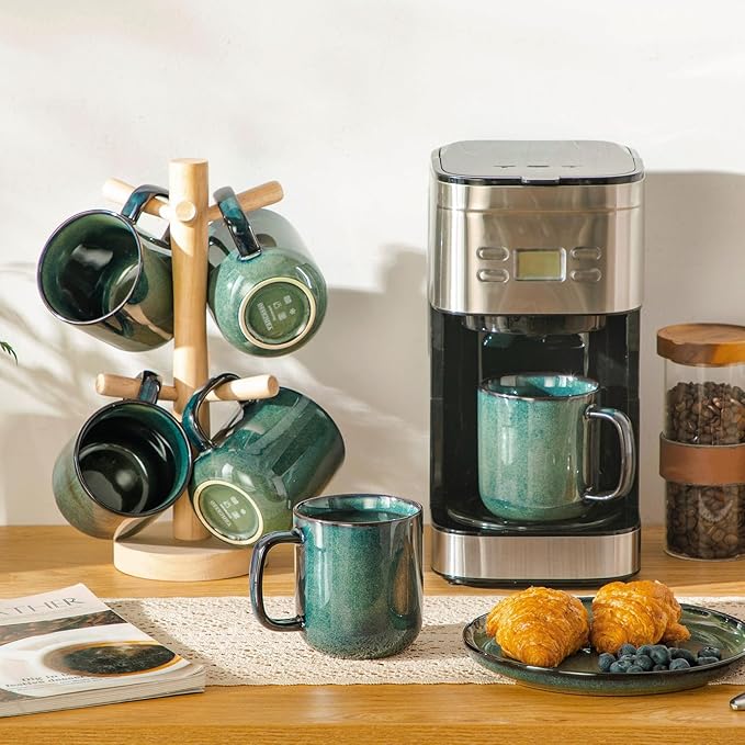 vancasso STARRY Coffee Mugs Set, 16 oz Ceramic Coffee Cups for Americano Hot Tea Iced Coffee Cold Brew Cocoa Milk Stoneware Mugs Set of 6, Dishwasher & Microwave Safe, Green