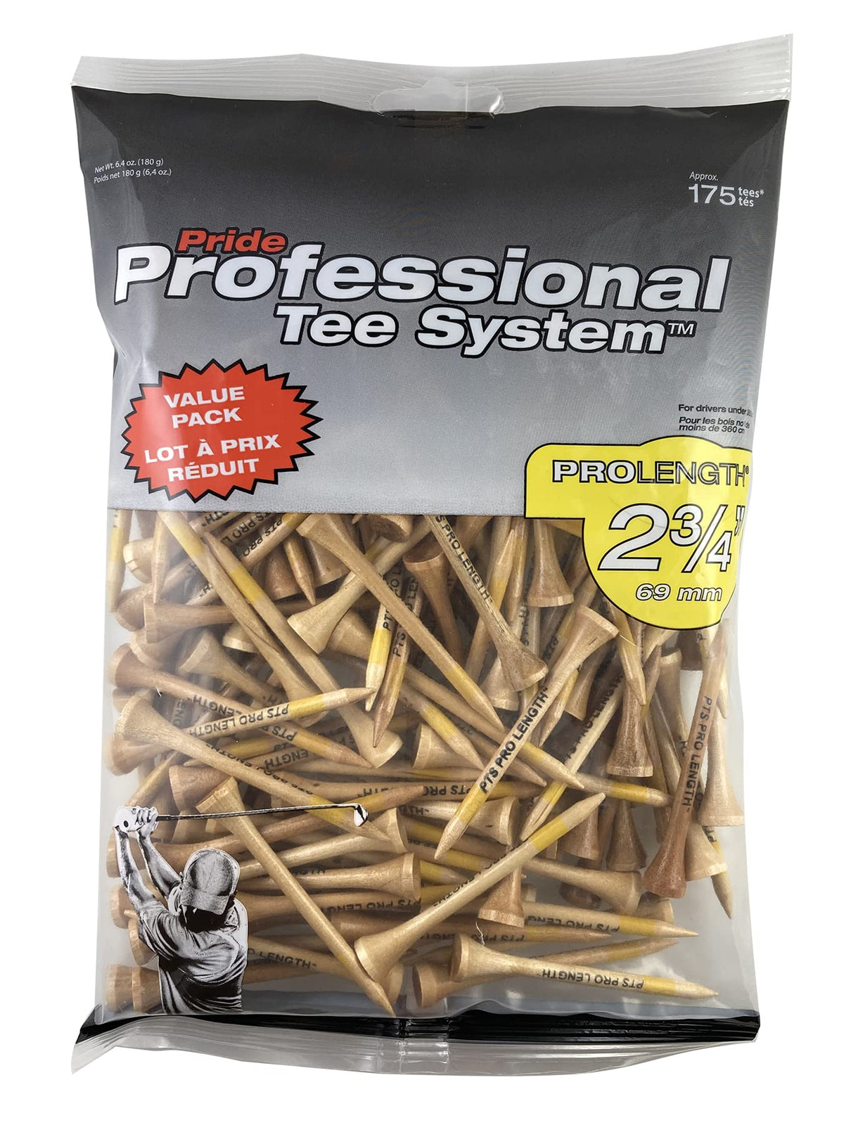 Pride Professional Tee System, 2-3/4 inch ProLength Tee, 175 count, Natural
