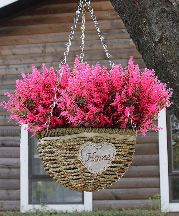 RECUTMS Artificial Plants Outdoor,8 Bundles Artificial Flowers Lavender Bouquet in Artificial Plant Arrangement,Spring Decor, Lavender Bouquets, Flower Plants Home Decor (Pink)
