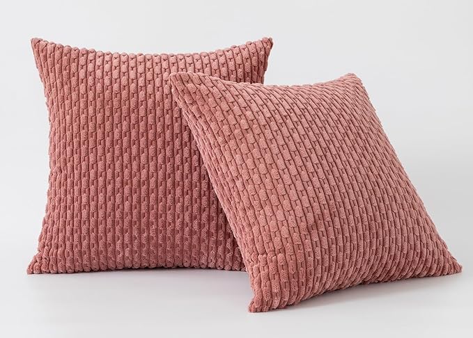 Kevin Textile Throw Pillow Covers Soft Corduroy Decorative Set of 2 Boho Striped Pillow Covers Valentines Day Pillowcases Farmhouse Home Decor for Couch Bed Sofa Living Room 20x20 Inch Blush Pink