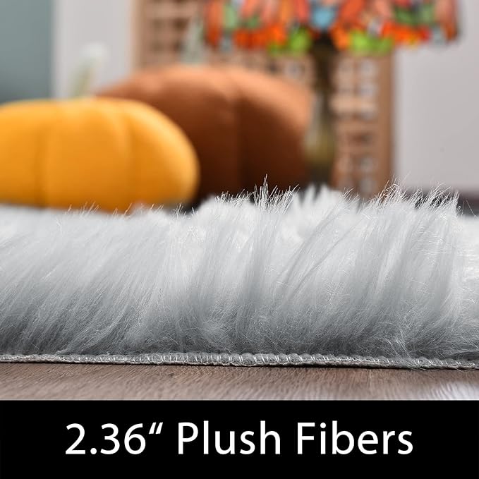 Latepis Gray Rugs for Living Room 5x6.7 Fluffy Shag Rug Washable Faux Fur Fuzzy Shaggy Rug for Bedroom Dorm Throw Rugs Home Decor Rectangle