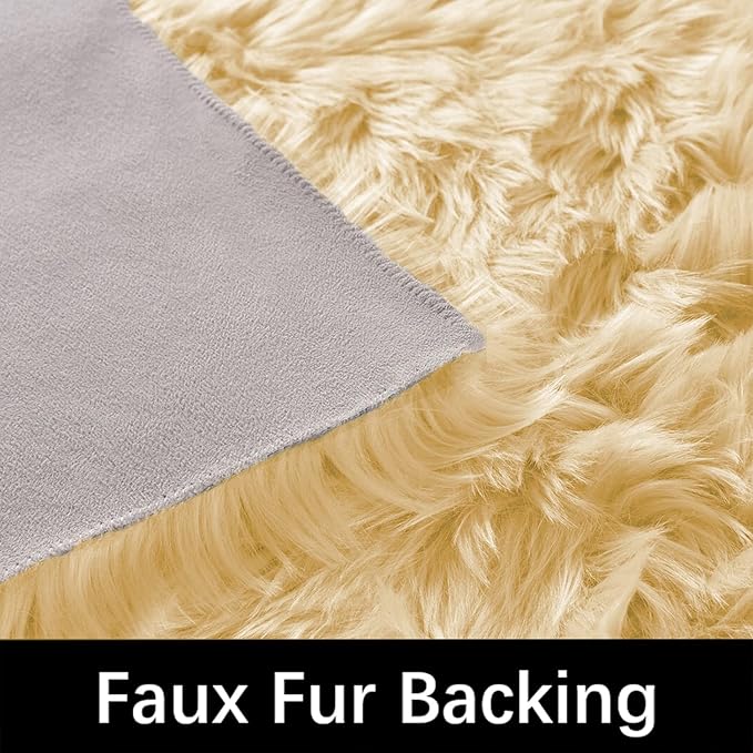 Latepis Yellow Area Rug for Living Room 6x9 Faux Fur Fluffy Rug Washable Sheepskin Rugs for Bedroom Boho Furry Rugs, Rectangle