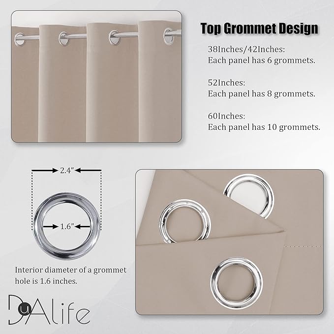 DUALIFE Blackout Curtains 96 Inches Long for Bedroom Thermal Insulated Curtain Panels with Grommet Room Darkening Widow Drapes/Draperies 52x96 Inch 2 Panels Light Taupe