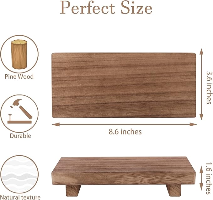 zoocatia Small Wood Tray Pedestal Stand Farmhouse Bathroom Decor Decorative Wooden Riser Kitchen Soap Dish Holder for Vanity, Counter, Sink, Brown