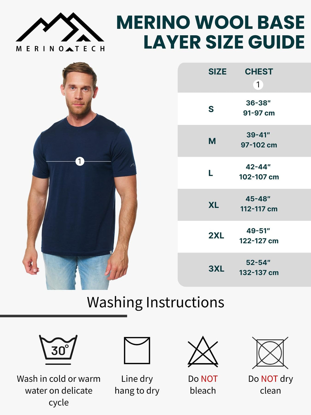 Merino.tech Merino Wool T-Shirt Mens - 100% Merino Wool Undershirt Lightweight Base Layer (Woodland Grey Blue, Small)