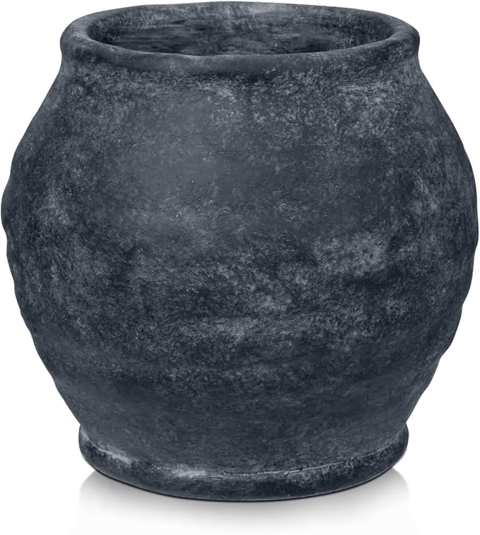 Briful 5.91'' Large Ceramic Black Rustic Vase, 4.72'' Wide Mouth Pampas Jar Vase Pottery for Fake Flowers Branches, Farmhouse Home Decor, Weddings Shelf Table Decor