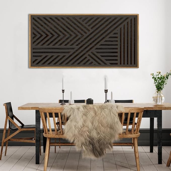 IARTTOP Large Black Framed Wood Wall Art for Living Room Abstract Modern Wooden Wall Decor Neutral Geometric Wall Sculpture Bedroom Office 20x40 Inch