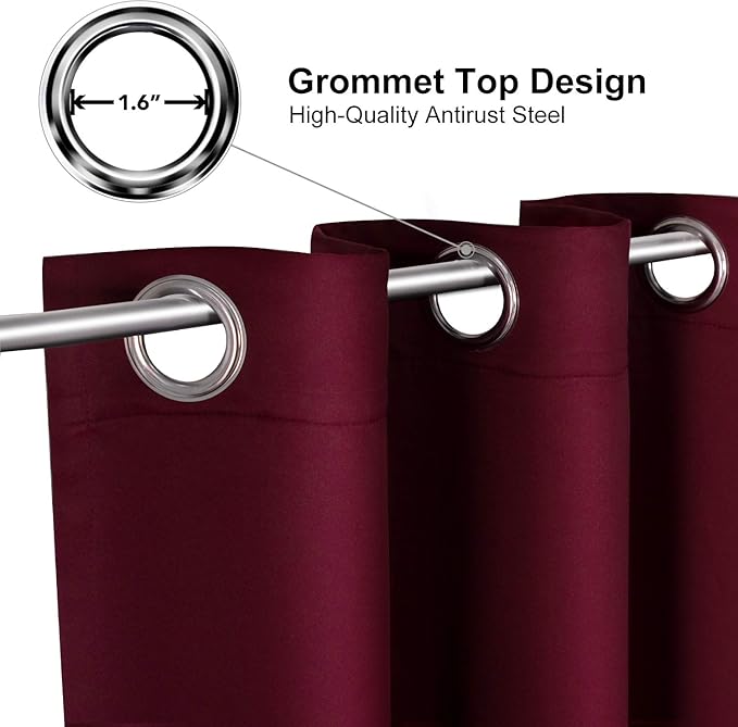 ChrisDowa Grommet Blackout Curtains for Bedroom and Living Room - 2 Panels Set Thermal Insulated Room Darkening Curtains (Burgundy Red, 38W x 45L)