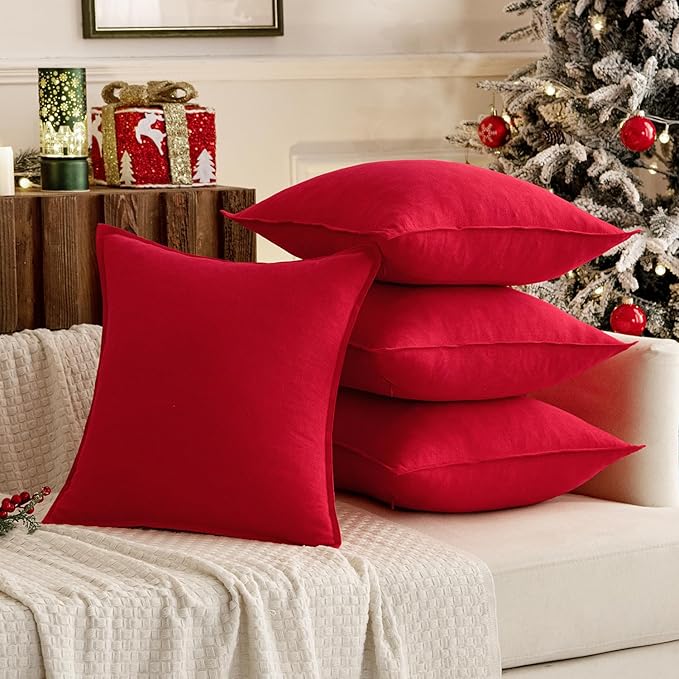 MIULEE Decorative Linen Lumbar Pillow Covers 12x20 Inch Red Boho Farmhouse Neutral Couch Throw Pillows for Bed Pack of 2 Accent Modern Pillowcase Sofa Livingroom Home Decor