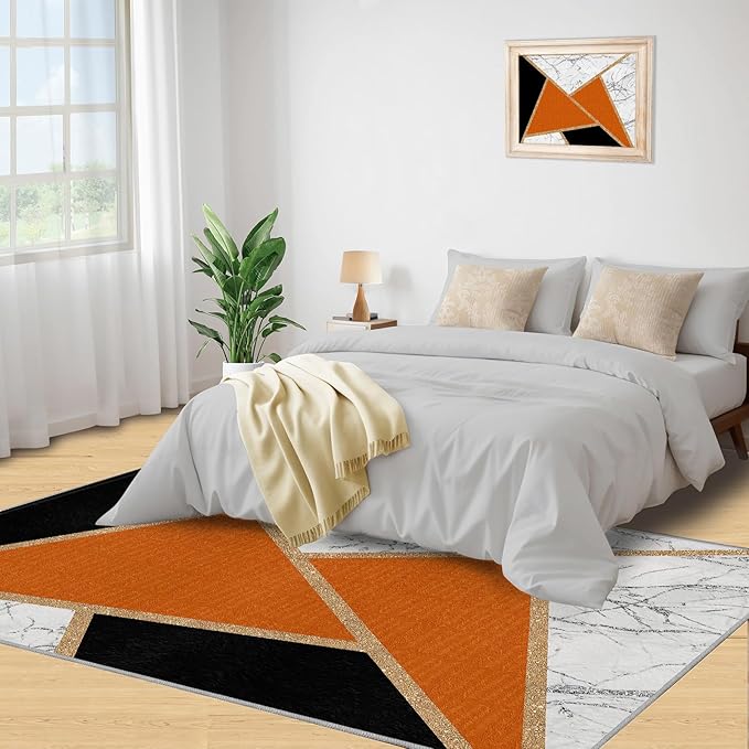 Geometric Marble Bedroom Rug Modern Light Luxury Marble Area Rugs Abstract Stone Crackle Carpet Geometric Patchwork Rug for Living Room Family and Pet 6x9ft
