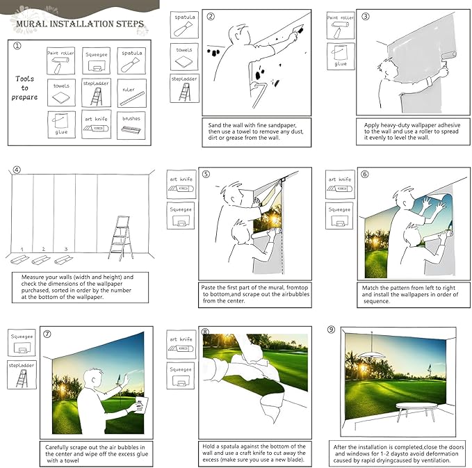 AFZEVEB-Green Golf Course Landscape Wallpaper Wall murals for Bedroom 159"x107"(Not Peel and Stick)