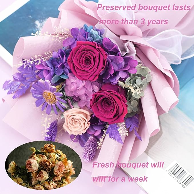 lovenfold Flowers for Delivery,Preserved Flowers Bouquets,Purple Rose Bouquets That Last 1-3 Years,Birthday Flowers Gifts for Women Mom Grandma Wife Friends