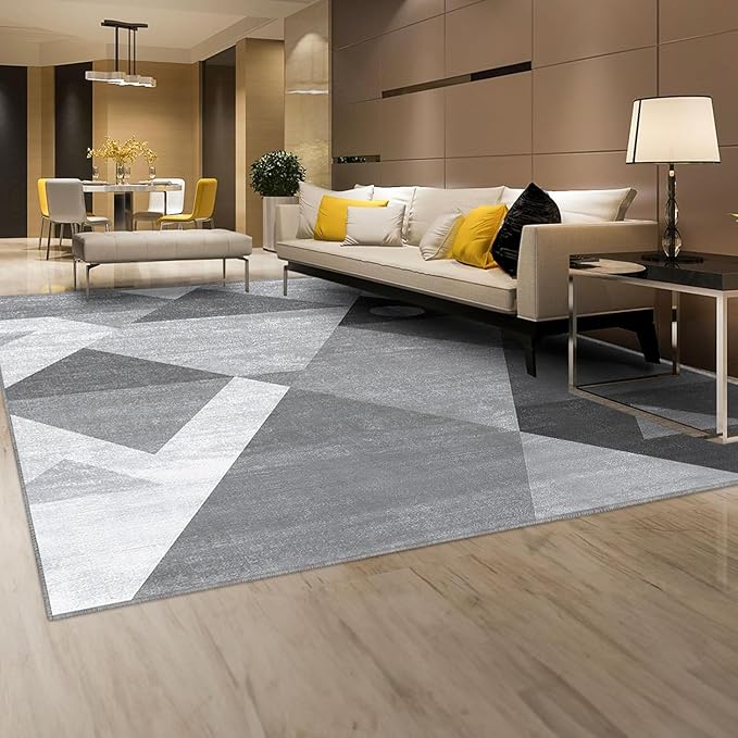 HOMFINE Washable Modern Area Rug - Geometric Style 8x10 Rugs for Living Room, Bedroom, Machine Washable Rug Soft Non Slip Non Shedding Area Rug - Grey, 8'x10'
