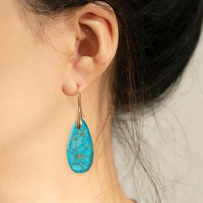 Natural Healing Stone Fishhoop Dangle Drop Earrings Statement Gold silver earrings