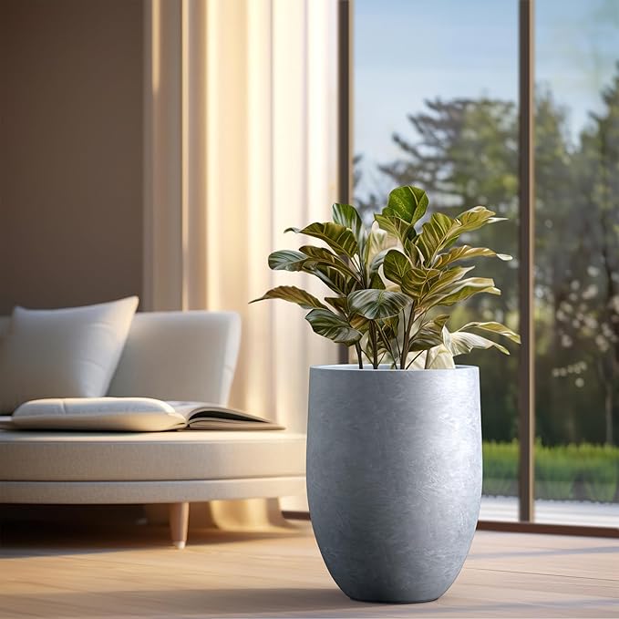 Kante Tall Concrete Planter, 21.7-Inch Height Blue-Gray Large Indoor Outdoor Plant Pot with Drainage Hole for Patio Garden Home, Modern Decor for Flowers and Tree
