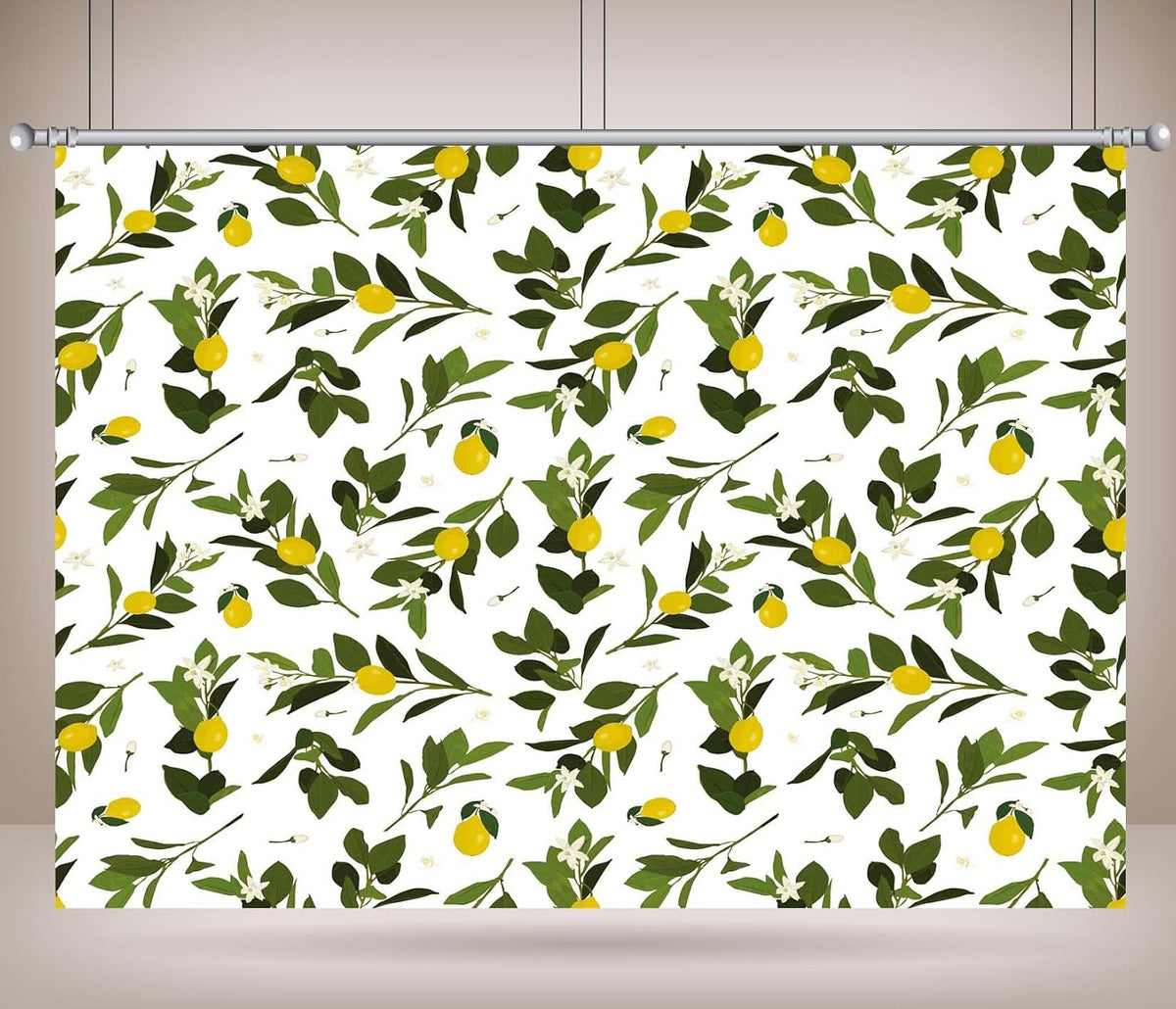CORFOTO 7x5ft Summer Fabric Lemon Branch Backdrop Yellow Lemons Green Leaves White Flowers Citrus Pattern Photography