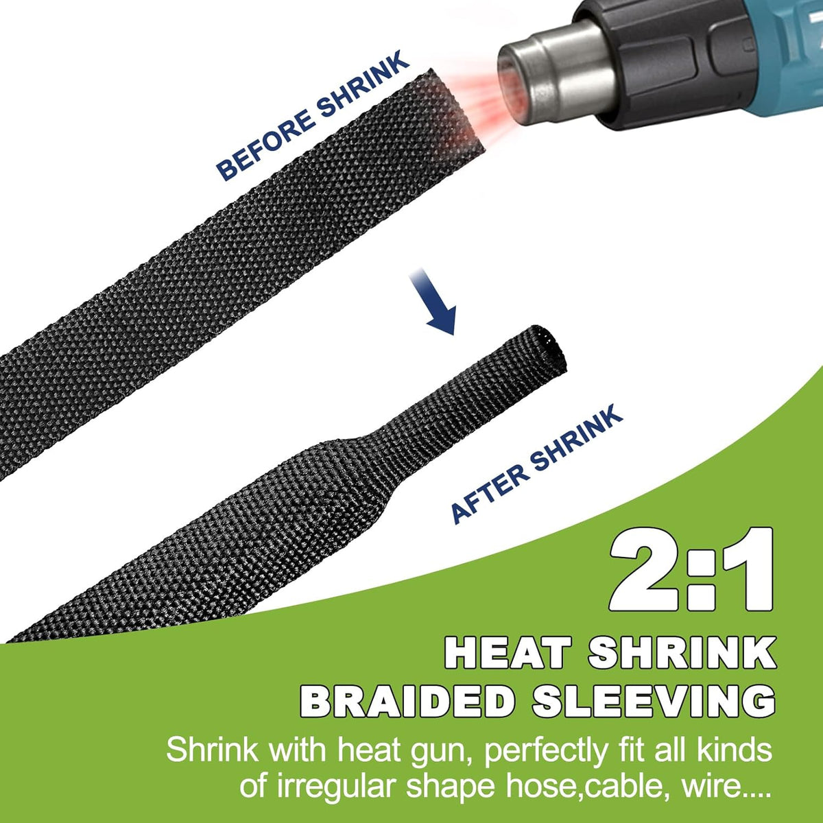Tsmhisd 2:1 (1/2"-25ft) Heat Shrink Wire Loom Braided Cable Sleeves,Heat Resistant Fabric Woven Shrink Tubing Wiring