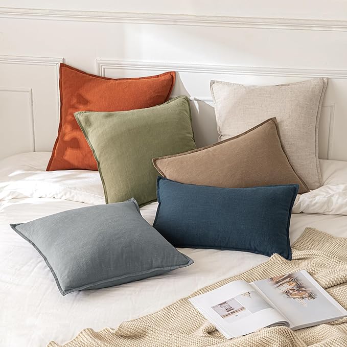 MIULEE Decorative Linen Pillow Covers 16x16 Inch Natural Beige Boho Farmhouse Neutral Christmas Couch Throw Pillows for Bed Pack of 2 Accent Modern Pillowcase Sofa Livingroom Home Decor