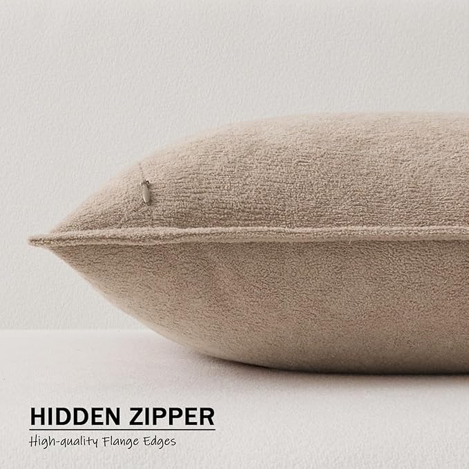 Kevin Textile 16x24 Inch Lumbar Pillow Cover 1 Pack Soft Boucle Textured Decorative Waterproof Rectangle Cushion Elegant Accent Pillow for Couch Sofa Chair Bed Home Decor Indoor Outdoor Khaki