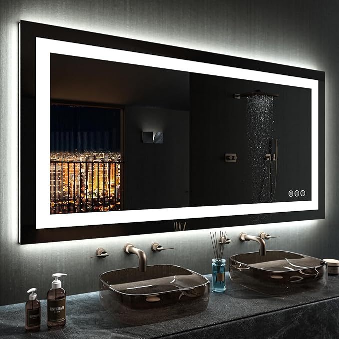 LOAAO 50"X30" LED Bathroom Mirror with Lights, Anti-Fog, Dimmable, RGB Backlit + Front Lighted, Bathroom Vanity Mirror for Wall, Memory Function