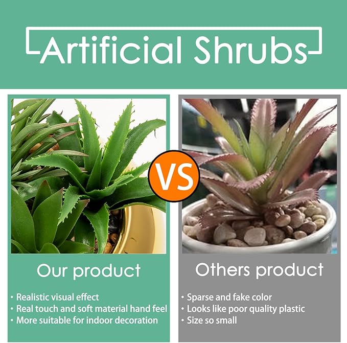 Hollyone Large Artificial Succulents Plants Faux Succulents with Gold Pots Fake Succulent Potted Plants in Ceramic Pot for Home Decor Office Desk Bathroom Living Room Indoor & Outdoor Decorations