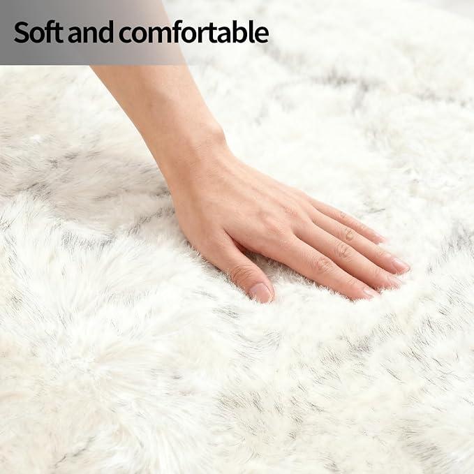 Faux Fur Sheepskin Area Rug for Living Room Bedroom, White with Grey Tips, 2 x 6 Feet Ultra Soft Shaggy Fuzzy Furry Carpet Chair Throw Runner Rugs for Kids, Girls, Nursery Room Decor Dorms
