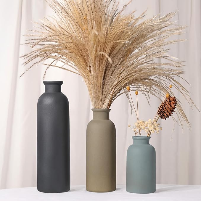 Small Ceramic Vase Set of 3, Boho Modern Flower Vase Room Decor, Farmhouse Decor, Vases for Your Kitchen, Bathroom, Bedroom, Living Room, Office&Shelf Centerpiece Table Decorations Multicolor