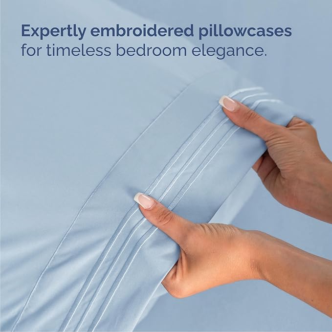 Queen Size 4 Piece Sheet Set - Comfy Breathable & Cooling Bed Sheets Set - Hotel Luxury Bedding for Women, Men, Kids, Teens, Boys & Girls - Deep Pockets, Soft and Wrinkle Free - Oeko-Tex - Light Blue