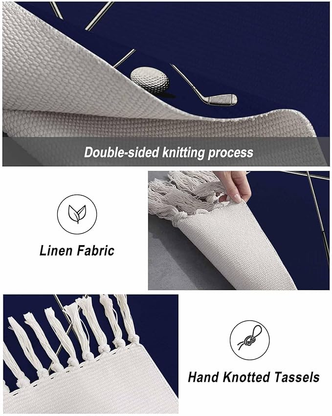 Navy Blue Hallway Runner Rug 2X6 Ft Kitchen Carpet, Washable Woven Sports Golf Ball Throw Carpet with Tassel, Non-Shedding Modern Minimalist Art Bedroom Laundry Rugs