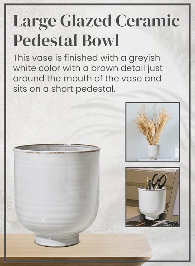 Serene Spaces Living Large Glazed Ceramic Pedestal Bowl- Centerpiece for Vintage Weddings, Events, Measures 7" Tall and 6.5" Diameter
