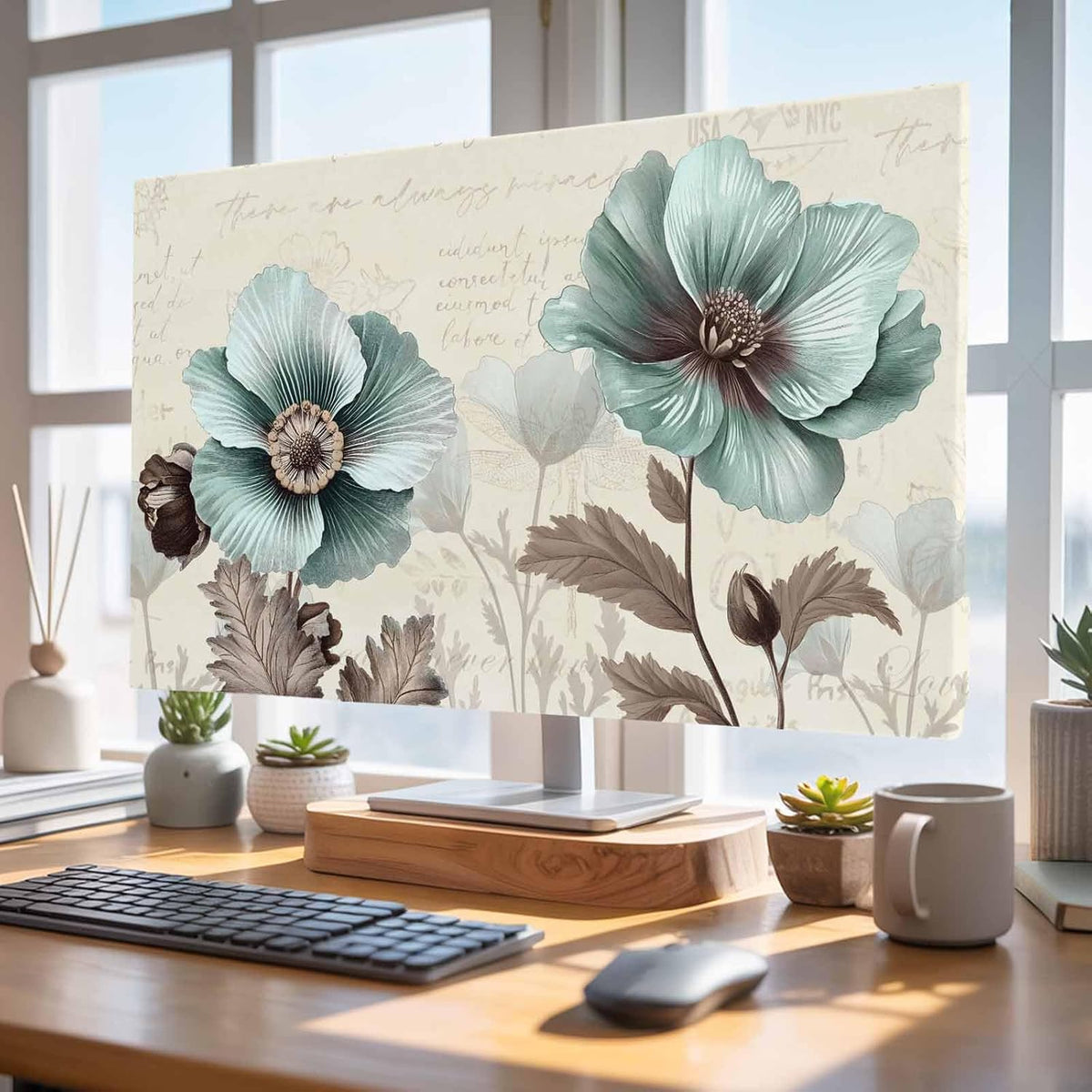 Yukro 32 Inch, 28"x16" Victorian Style Indoor TV Dust Cover, Vintage Blue Flowers Broccoli Elastic TV Dustproof Cover