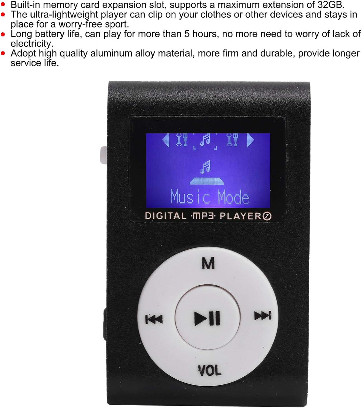 GOTOTOP 32GB MP3 MP3 Player, Portable Digital Music Player with Headphones and USB Cable, Sports Mini LCD Mini Screen