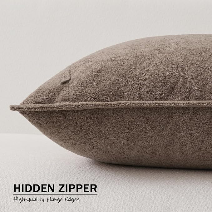 Kevin Textile Waterproof Decorative Pillow Covers Taupe 24x24 Inch Pack of 2 Soft Boucle Textured Euro Pillowcases Elegant Accent Pillows for Couch Sofa Chair Bed Home Decor Indoor Outdoor