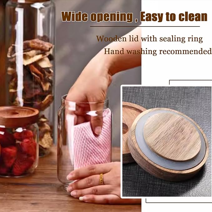 Viovian 51 oz Glass Coffee Jars with Airtight Lids Clear Large Glass Storage Jar Wood Lid Tall Decorative Canister for Food Sugar Candy Cookie 1500ml