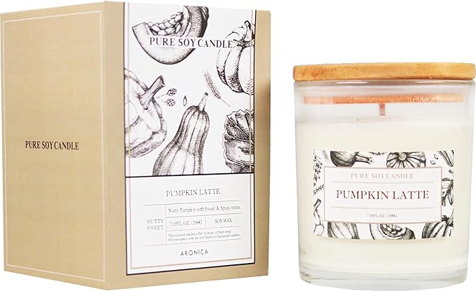 Aronica Fall Candle - Pumpkin Chai & Vanilla Scent, Room Decor Aesthetic, Cinnamon Spice White Candle for Home